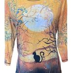 I.B.Diffusion Orange Halloween Fall Spooky Black Cat Witchy Novelty Festive Top Size M Photo 0