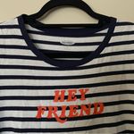 Old Navy Navy Blue and White Stripe Hey Friend Short Sleeve Graphic Shirt Photo 2