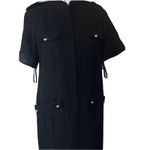 Leslie Fay Women's Front Zip Gold Detailed Black Cap Sleeve Sheath Dress Sz 6 Photo 2