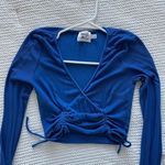 Princess Polly Blue Ribbed Faux Wrap Crop Top Long Sleeve Size 13 Photo 2