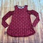 Xhilaration Burgundy Printed Peasant Tunic Top Cold Shoulder M Photo 4