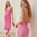 Reformation  Brant Dress Candy Pink Open Back V-Neck Midi Party Slim Size XS Photo 1