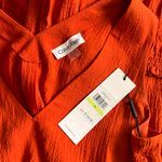 Calvin Klein Rust Orange-Red V Neck Sleeveless Ruffle Flare Dress Photo 7