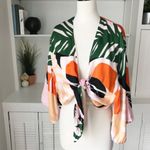Revolve Skye & Staghorn Eddie Kimono Tie Top M Satin Tropical Mod Palm Print Pink Size M Photo 4