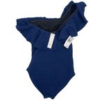 Shoshanna Swimsuit Size 4 One Piece Navy One Shoulder Ruffle Textured NWT Swim Photo 3
