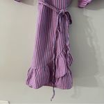 Gap Pink Blue Linen Striped Wrap Dress with bell sleeve detail Gently Used Small Photo 6
