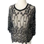 VINTAGE 90s STENAY Sheer Beaded Top Black Size 24 Photo 0