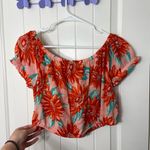 Aerie NWOT women’s pink orange lightweight cropped summer elastic top blouse L Photo 4