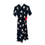Topshop  Black Floral Orchid Midi Dress High Neck Draped Size 6 Photo 3