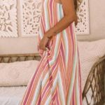 The Lace Daisy NEW Colorful Striped Spaghetti Strap Handkerchief Hem Maxi Dress Size Large Photo 2