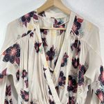 Free People Tuscan Dreams Floral Wrap Blouse BohoPeplum Tie Sleeve Top Cream XS Photo 5