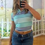 Nike  golf stripped polo with green and blue stripes Photo 3