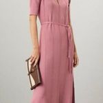 ADAM LIPPES COLLECTIVE Pink Knit Collared Neckline Tie Waist Dress Size Large Photo 0