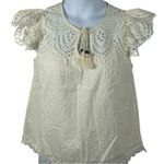 Jennifer & Grace Antique White Eyelet Boho Flutter Sleeve Blouse Small NWT Photo 1