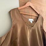 Denim 24/7 Satin Top Vintage Brown Satin Sleeveless Blouse with Lace Detail Photo 1