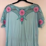 Silky Line Dress Medium Blue Pink Floral Crochet Rayon Swiss Dot Maxi Dress Photo 1