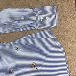 J.Crew Perfect Pinstripe Button Up Bee Insect Embellishment Jewels Blue White 0 Photo 4