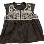 Lucky Brand Gray Floral Embroidered Cap Sleeve Peasant Top Photo 0