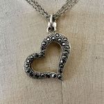 Cookie Lee  Silver tone open heart marcasite multi strand pendant necklace Photo 3