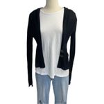 SO  Black Cropped Sheer Ribbed Hoodie Cardigan Juniors Large Y2K 90s Button Front Photo 2