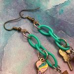 Star Confetti Jar Heart Lollipop Wand Charm Plastic Chain Earrings Handmade Green Photo 5