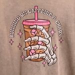 Topshop Dyed Tan Pink Printed Coffee & Chaos Custom Sweater Medium Photo 2