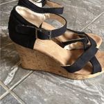 Toms ‎ Sandals Womens Sz 10 W Black Tan Sienna Wedge Heels Espadrille Ankle Strap Photo 1