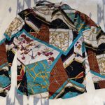 SATIN CHAIN FLORAL BLOUSE Button Front Ling Sleeves Brown Size M Photo 2