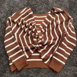 Cozy Brown and White Striped Women's Sweater Size M Photo 2