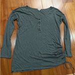 Splendid  Long Sleeve Henley Tunic Top Drawstring Side Olive Green Size Large Photo 0