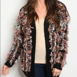 Long Sleeve Cardigan Open Front Popcorn Knit Black Photo 1