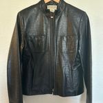 Jones New York Dark Brown leather jacket with crocodile embossed pattern and zipper pockets Photo 1