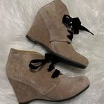 Bussola  Enna Suede Wedge Booties Black Velvet Ribbon Laces Photo 0