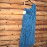 Mac Duggal  20528 Womens Blue One Shoulder Cape Sleeve Embellished Gown Photo 6