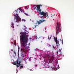 Joie  Small Top Handmade Tie Dye Passion Fruit‎ Pink Purple White Linen 1531 Photo 1