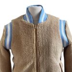 AMERICAN STITCH Bomber Jacket Womens Sz Small Tan Fleece Varsity Full Zip Photo 2