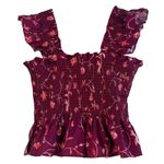Hill House  Home Paz Smocked Ruffle Top M‎ Burgundy Floral Cottagecore Coquette Photo 1