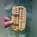 Vintage Shoe World woven lucite top handle basket purse Tan Photo 7