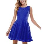 City Studio Juniors Lace Trim Mini Fit & Flare Dress Size 1 Bright Royal Blue Photo 0