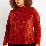 Eloquii NEW  Crushed‎ Velvet Mock Neck Top in red, 14/16 Photo 0