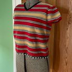 Vintage Y2K 90’s Telluride Cropped Stripe Flower Beaded Sweater Women’s Large Red Photo 3