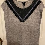 H&M  women's shirt black lace V fringe S Photo 0