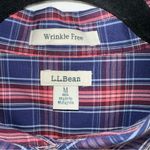 L.L.Bean Top Women's Medium Navy Stewart Plaid Wrinkly Free Oxford Shirt Blue Photo 1