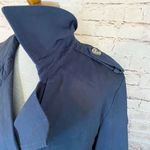 Bagatelle Womens Trench Coat Cropped Stretch Belted Cuff Stretch Blue Medium Photo 2