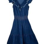 Y2K Lola P. Denim Cotton Midi Dress Womens Sz Medium Ruffle Boho Prairie Western Blue Photo 8