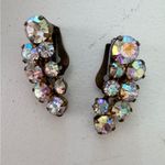 Vintage Aurora Borealis Crystal Clip On Earrings Womens Estate Marked Austria Silver Photo 1