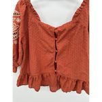 Solitaire  Top Women Large Orange Embroidered Button Back Boho Swiss Dot Ruffle Photo 7