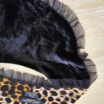 Betsey Johnson  Vintage Leopard Black Velvet Silk Blend Bead trim Taffeta Scarf Photo 4