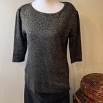 Mango MNG by szL 3/4 sleeve gathered shoulders black metallicâgold sweaterâEUC Photo 1