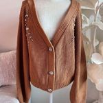 Self Portrait Diamanté Embellished Knit Tan Wool And Cotton Mix Cardigan Brown Size XL Photo 4